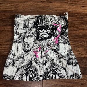 Metal Mulisha Black and White Crop Top with Pink Accents